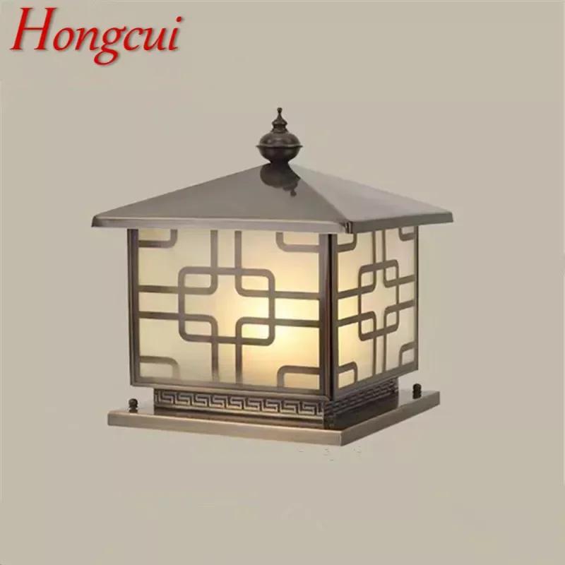 Hongcui 야외 전기 포스트 램프, 빈티지 창작 중국 황동 기둥 조명, 가정용 빌라 안뜰용 LED 방수 IP65